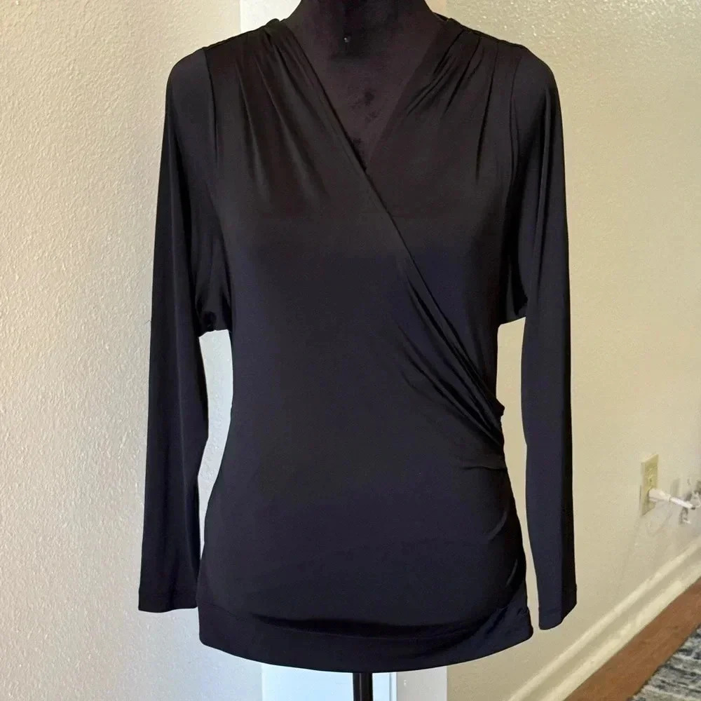 BCBGeneration Black Crossbody Open Back Long Sleeve Top